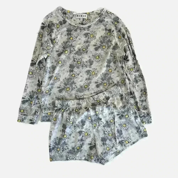 KIKIT Daisy Tye Dye Matching Shirt / Short Set Women's Size Large 90s Y2K - Picture 1 of 11